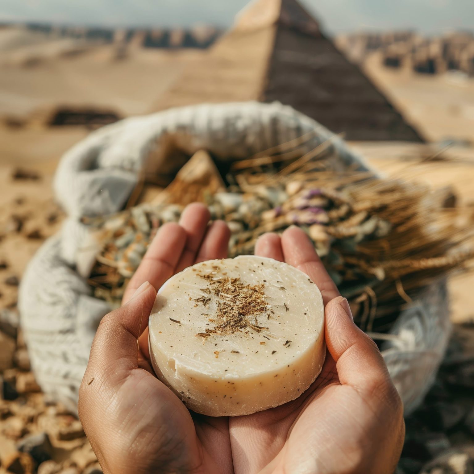 Handgefärbte Naturseife mit Pyramidenmotiv im Kontext altägyptischer Kosmetik